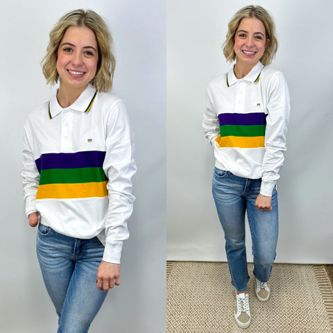 L/S White Mardi Gras Stripe Shirt