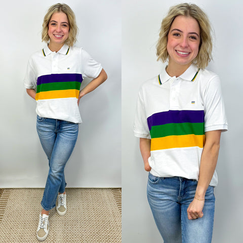 S/L White Stripe Mardi Gras Shirt